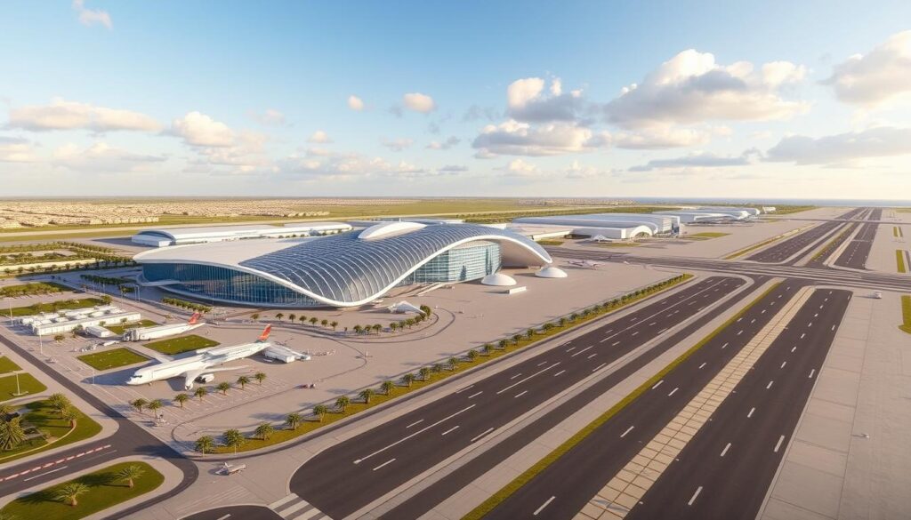 Architectural rendering of planned expansion for Mohammed V International Airport in Casablanca