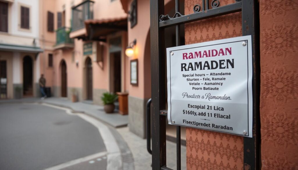 Closed bar during Ramadan with sign indicating special hours