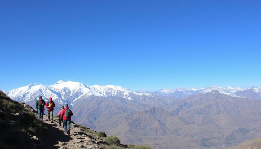 Hiking in the Atlas Mountains of Morocco in December with snow-capped peaks