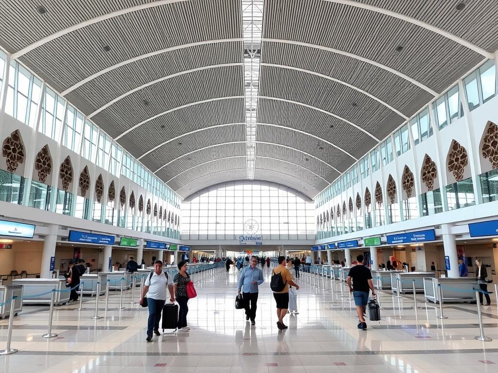 Interior of Terminal 1 at Mohammed V International Airport in Casablanca, Morocco