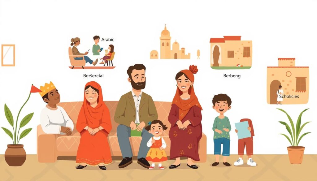 Moroccan family using different languages in different contexts - Arabic at home, French at work, Berber with grandparents