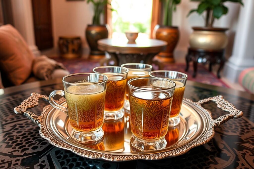 Moroccan mint tea being served as an alternative to alcohol in a traditional setting
