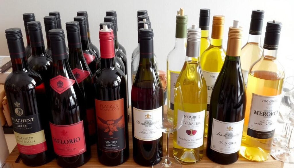Selection of Moroccan wines including red, white, rosé and gray wine varieties