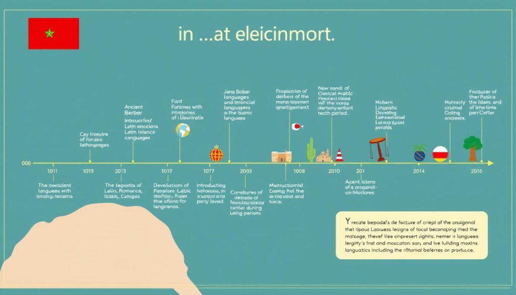 Timeline showing the historical evolution of languages in Morocco from Berber to modern linguistic diversity